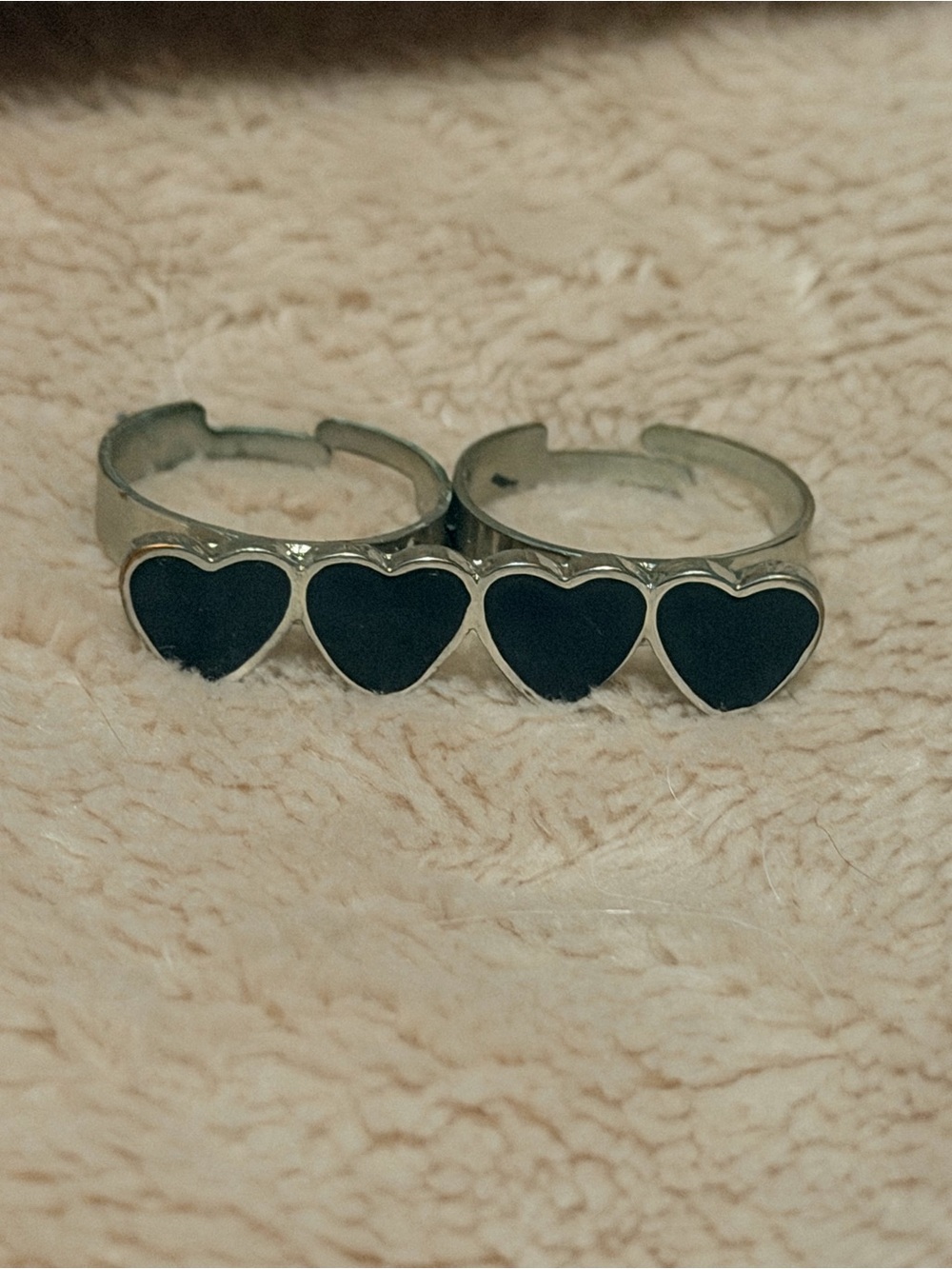 Silver Ring with Black Heart Accents - Double Band